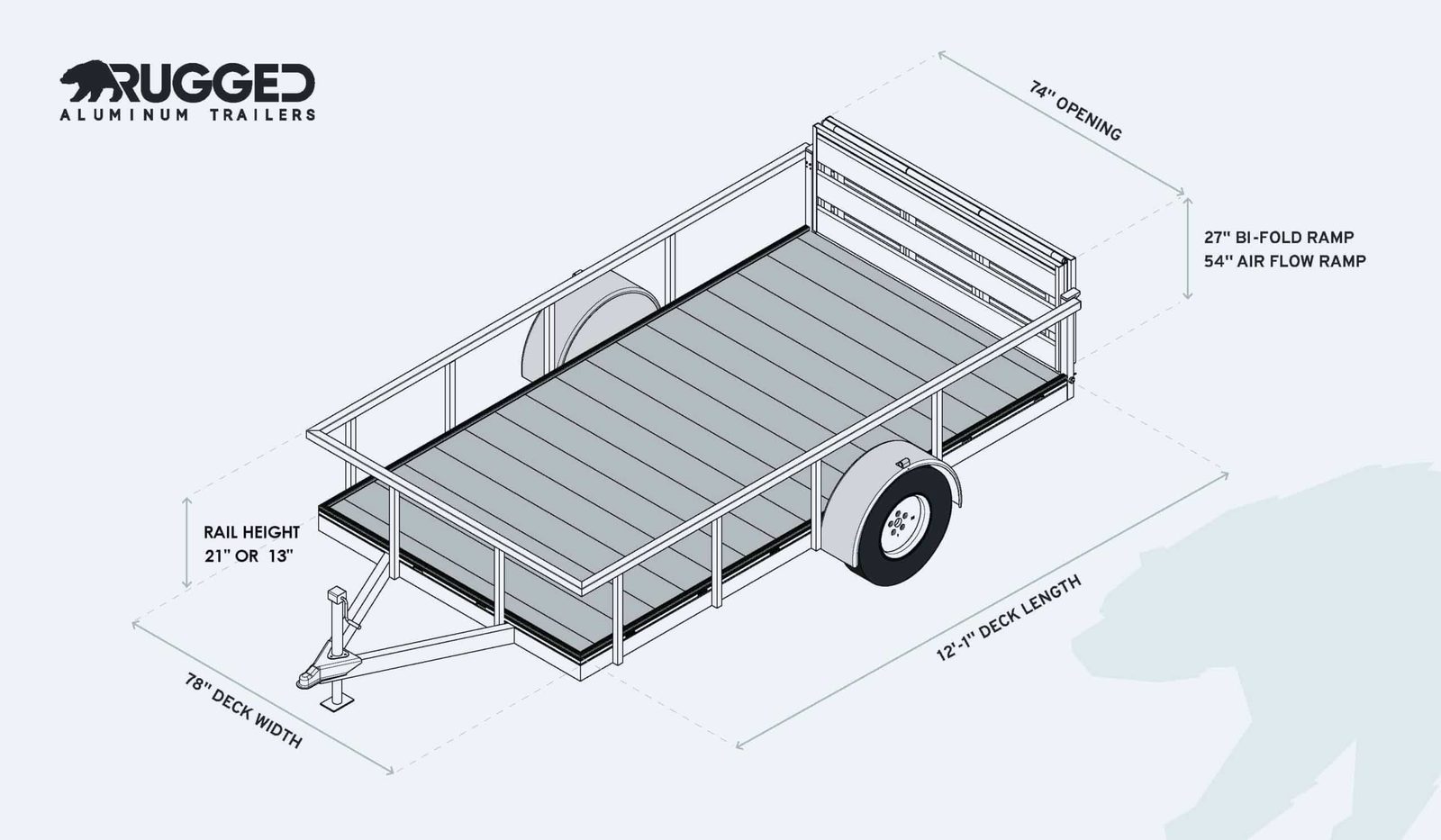 Factory dimension drawing for the 6.5 x 12 Open Utility Trailer