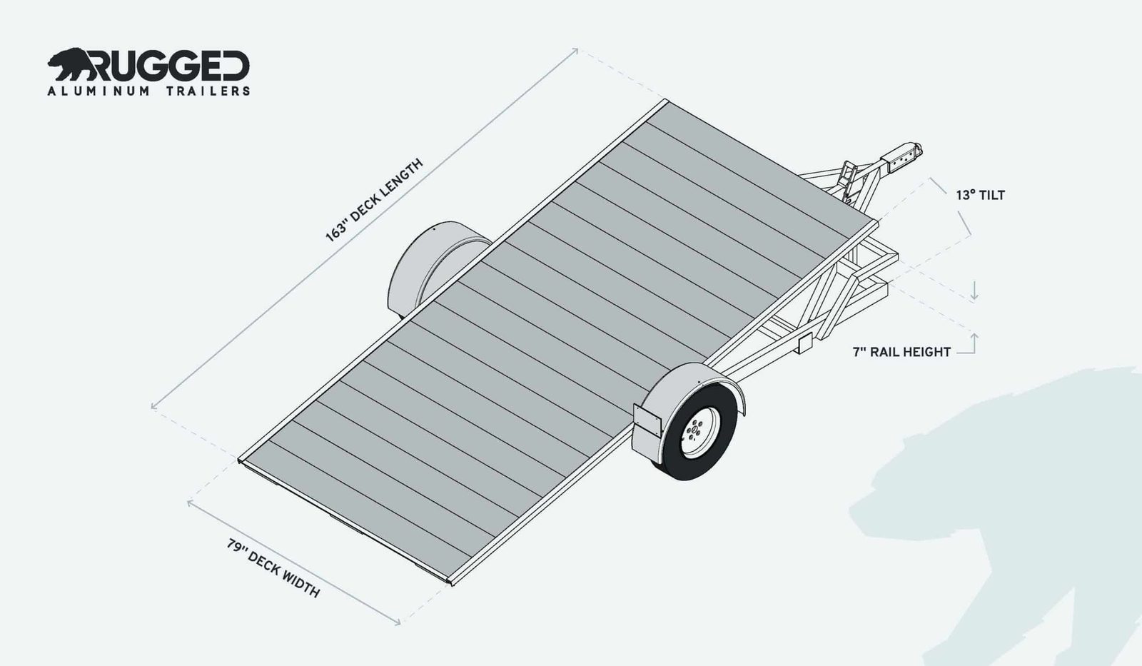 Factory dimension drawing for the 6.5 x 13.5 Single Axle Tilt Trailer