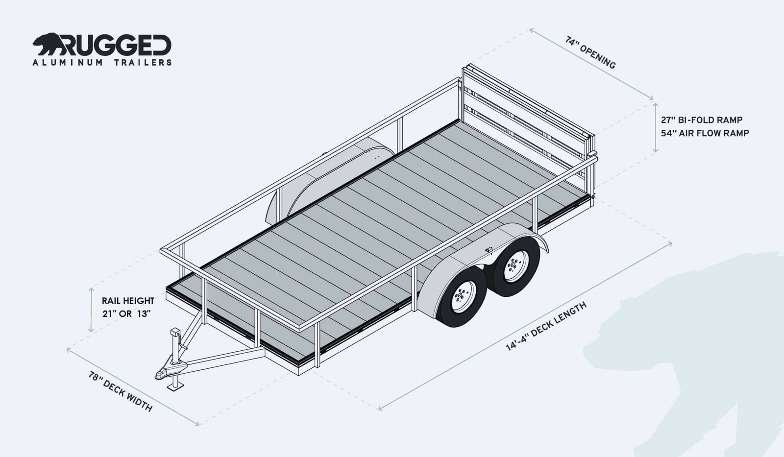 Factory dimension drawing for the 6.5 x 14 Tandem Axle Trailer