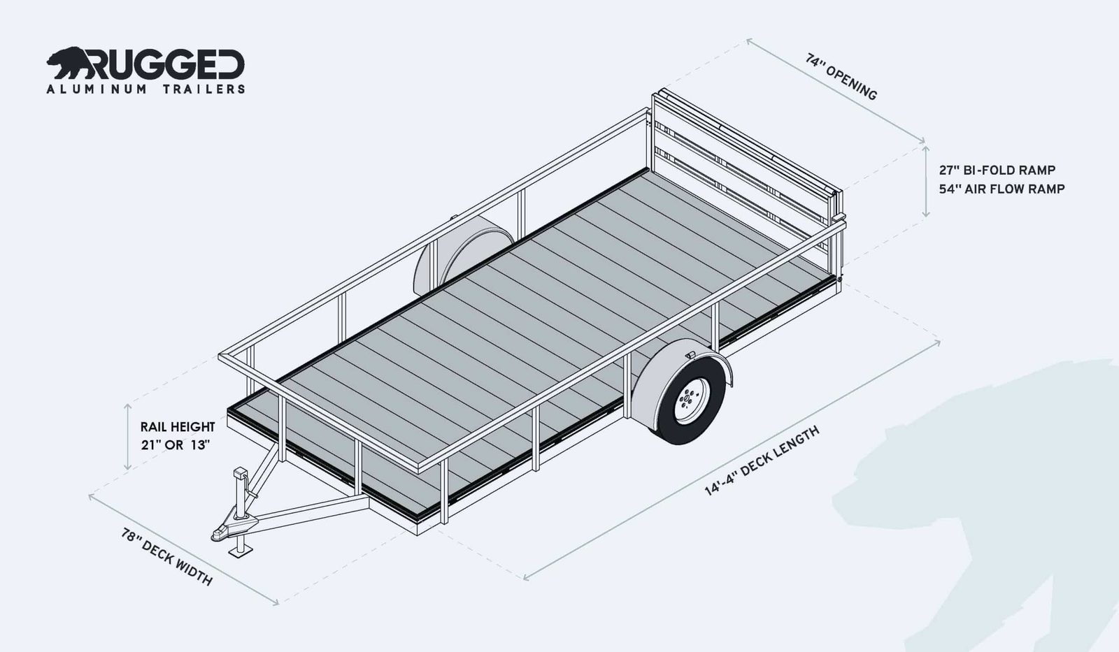 Factory dimension drawing for the 6.5 x 14 Open Utility Trailer