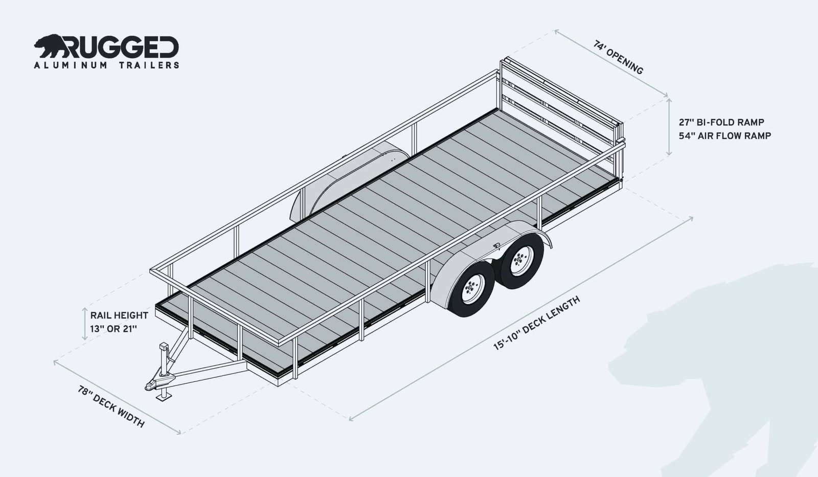 Factory dimension drawing for the 6.5 x 16 Tandem Axle Trailer