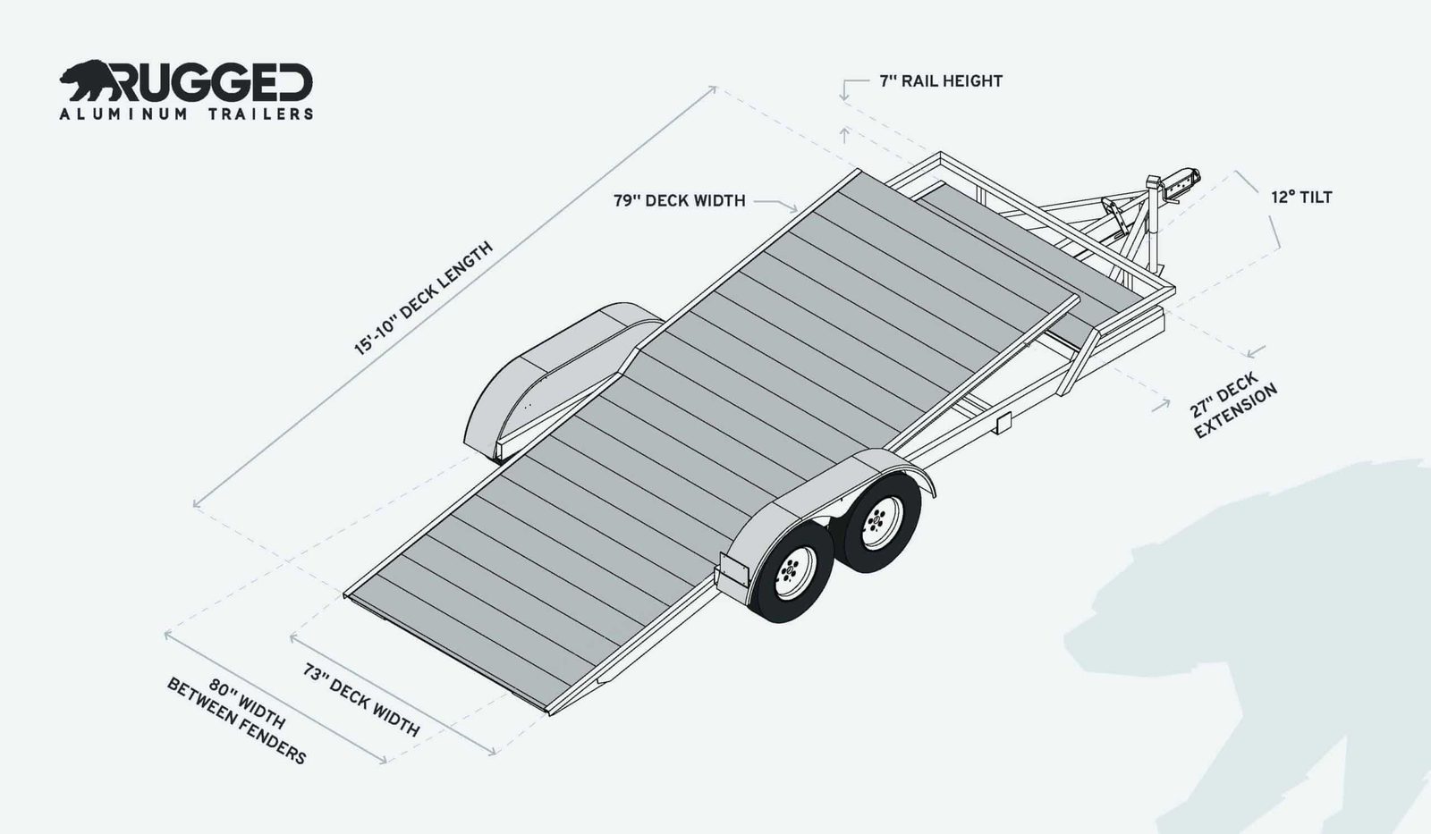 Factory dimension drawing for the 6.5 x 18 Tandem Axle Tilt Trailer