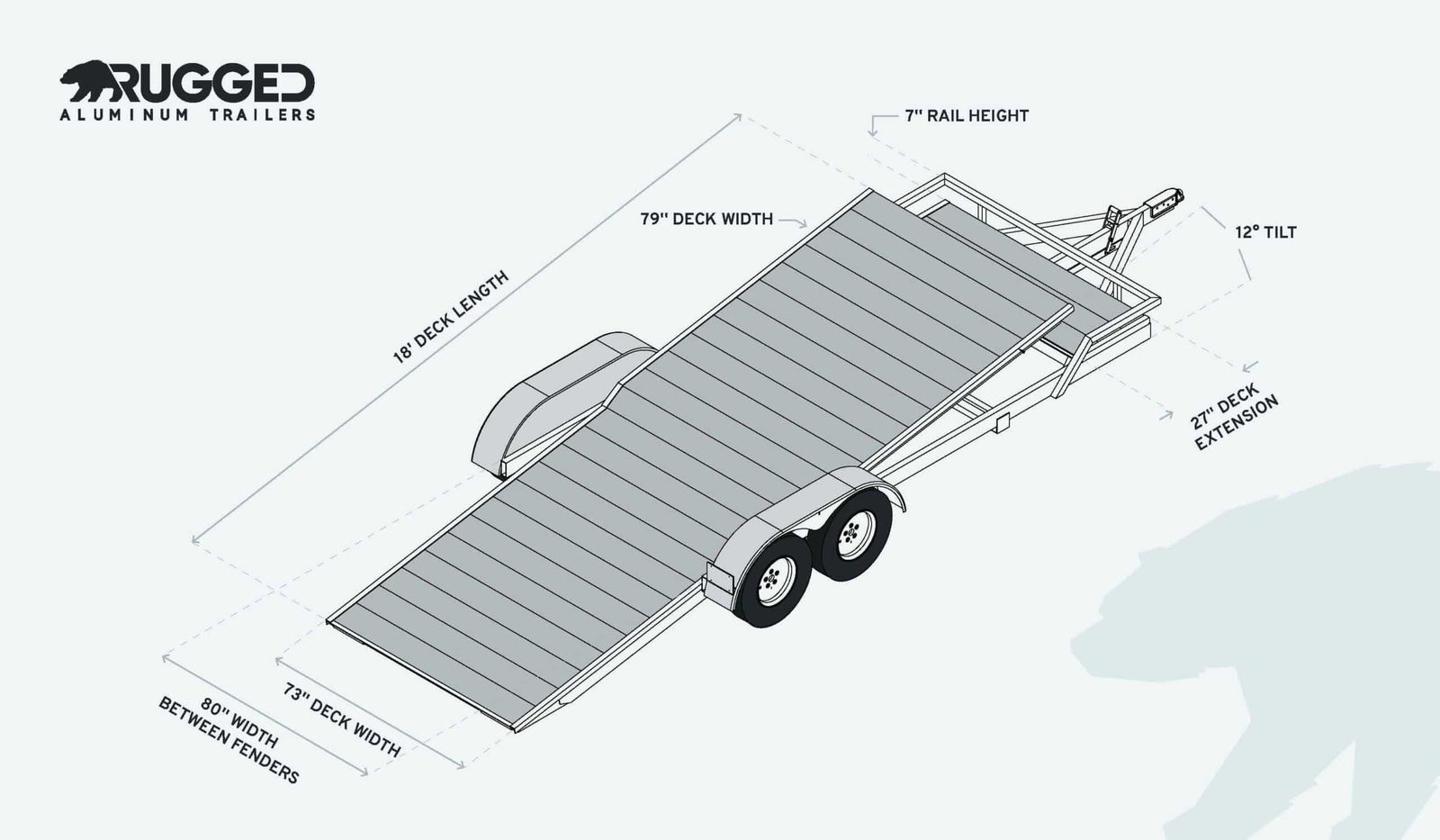 Factory dimension drawing for the 6.5 x 20 Tandem Axle Tilt Trailer