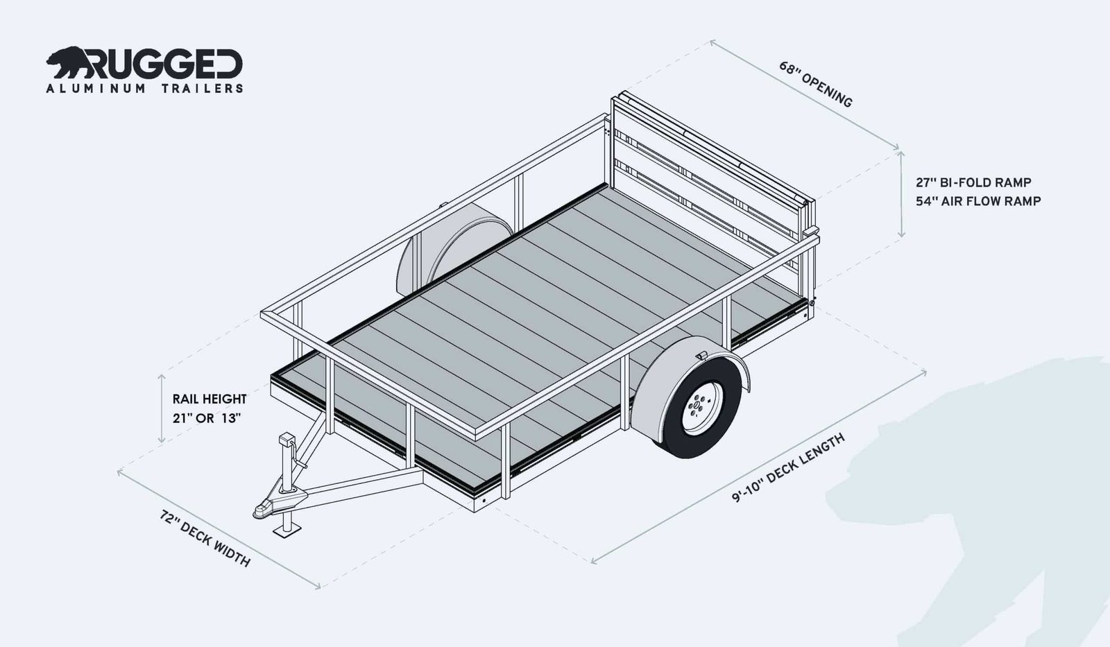 Factory dimension drawing for the 6 x 10 Open Utility Trailer