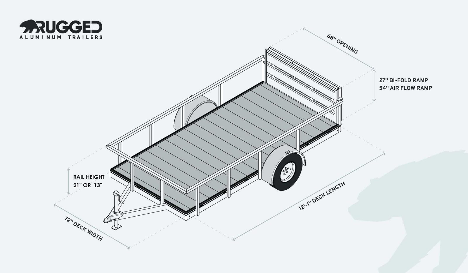 Factory dimension drawing for the 6 x 12 Open Utility Trailer