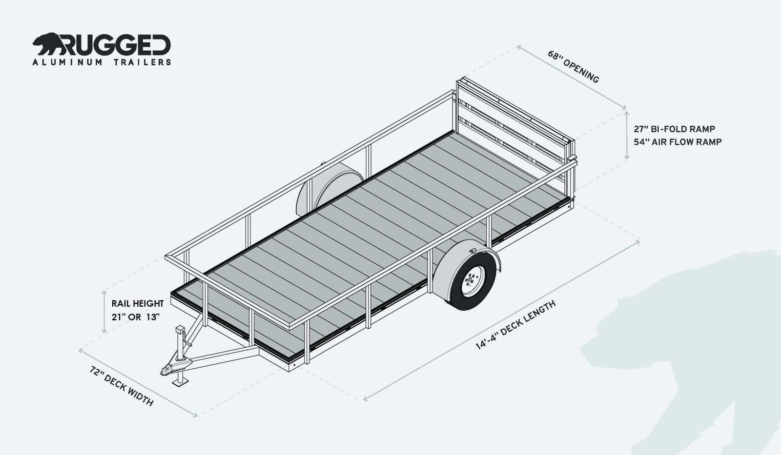 Factory dimension drawing for the 6 x 14 Open Utility Trailer